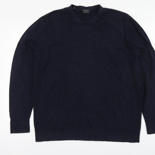 Selected Mens Blue Round Neck Cotton Pullover Jumper Size 2XL