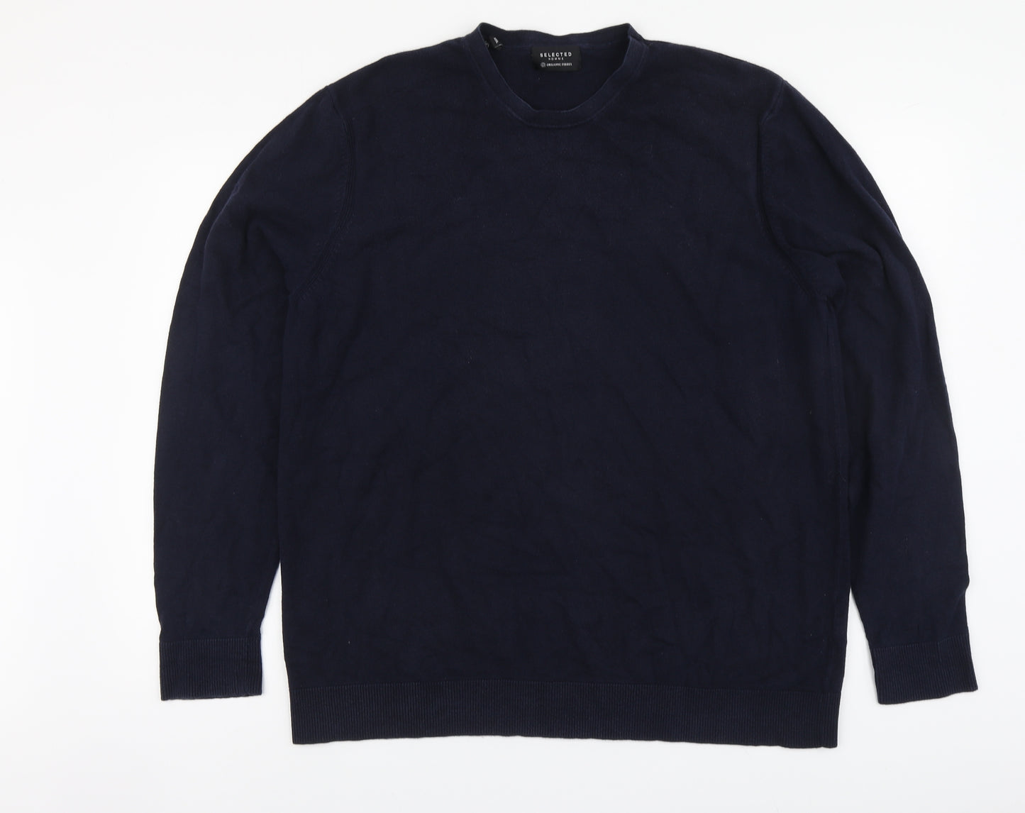 Selected Mens Blue Round Neck Cotton Pullover Jumper Size 2XL