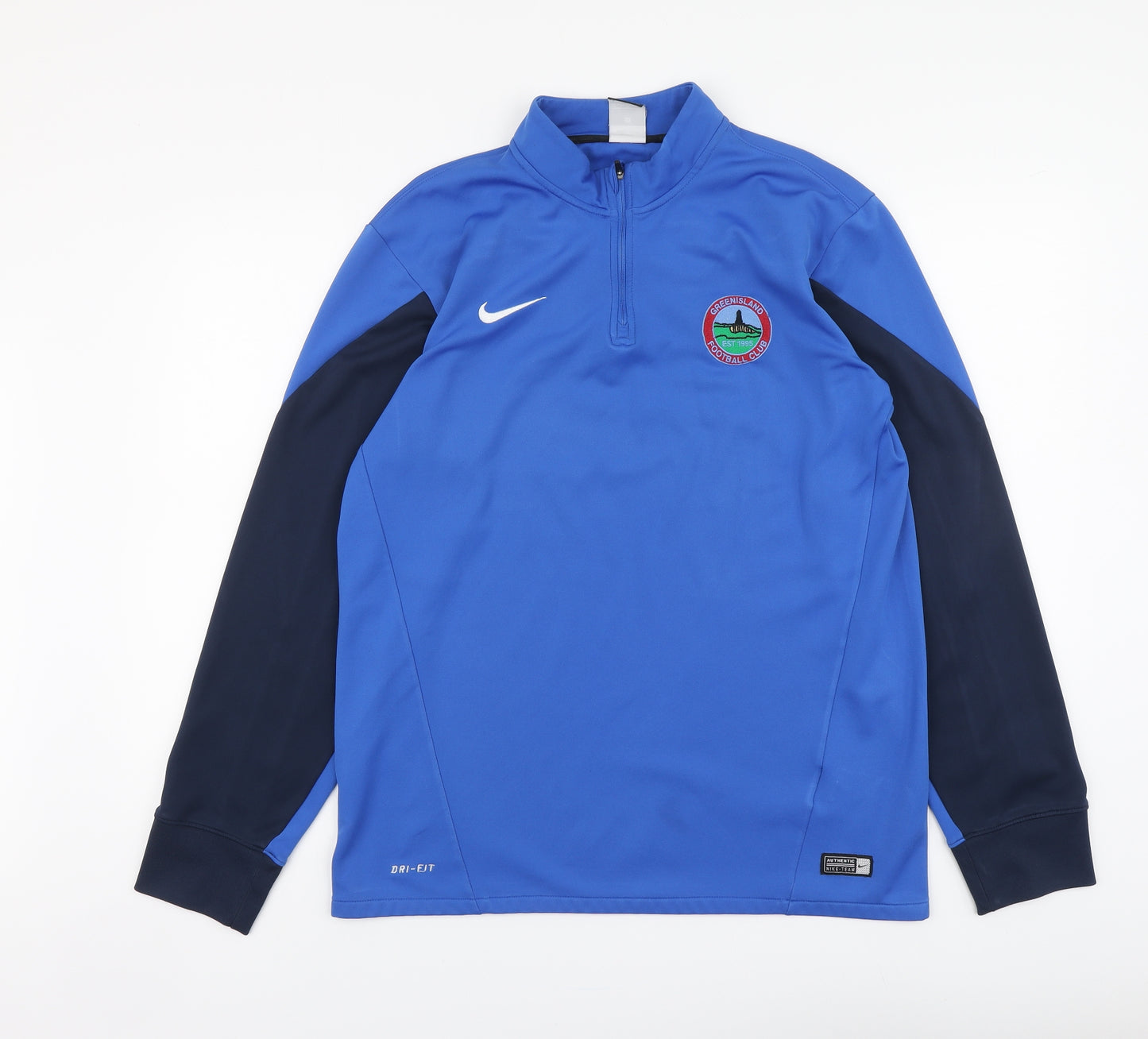Nike Mens Blue Polyester Henley Hoodie Size M - Greenisland FC