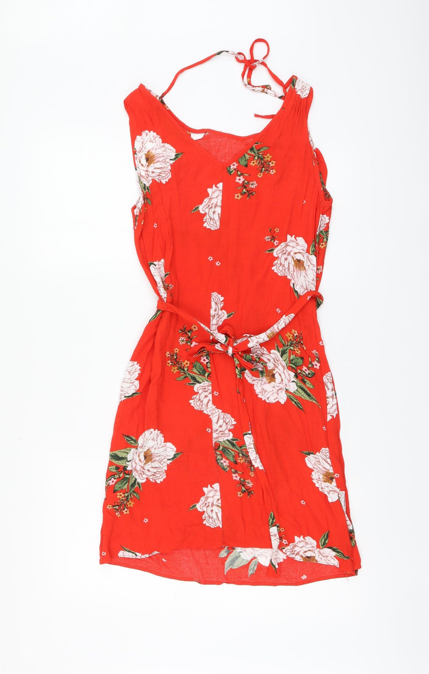 F&F Womens Red Floral Viscose A-Line Size 10 Round Neck Pullover