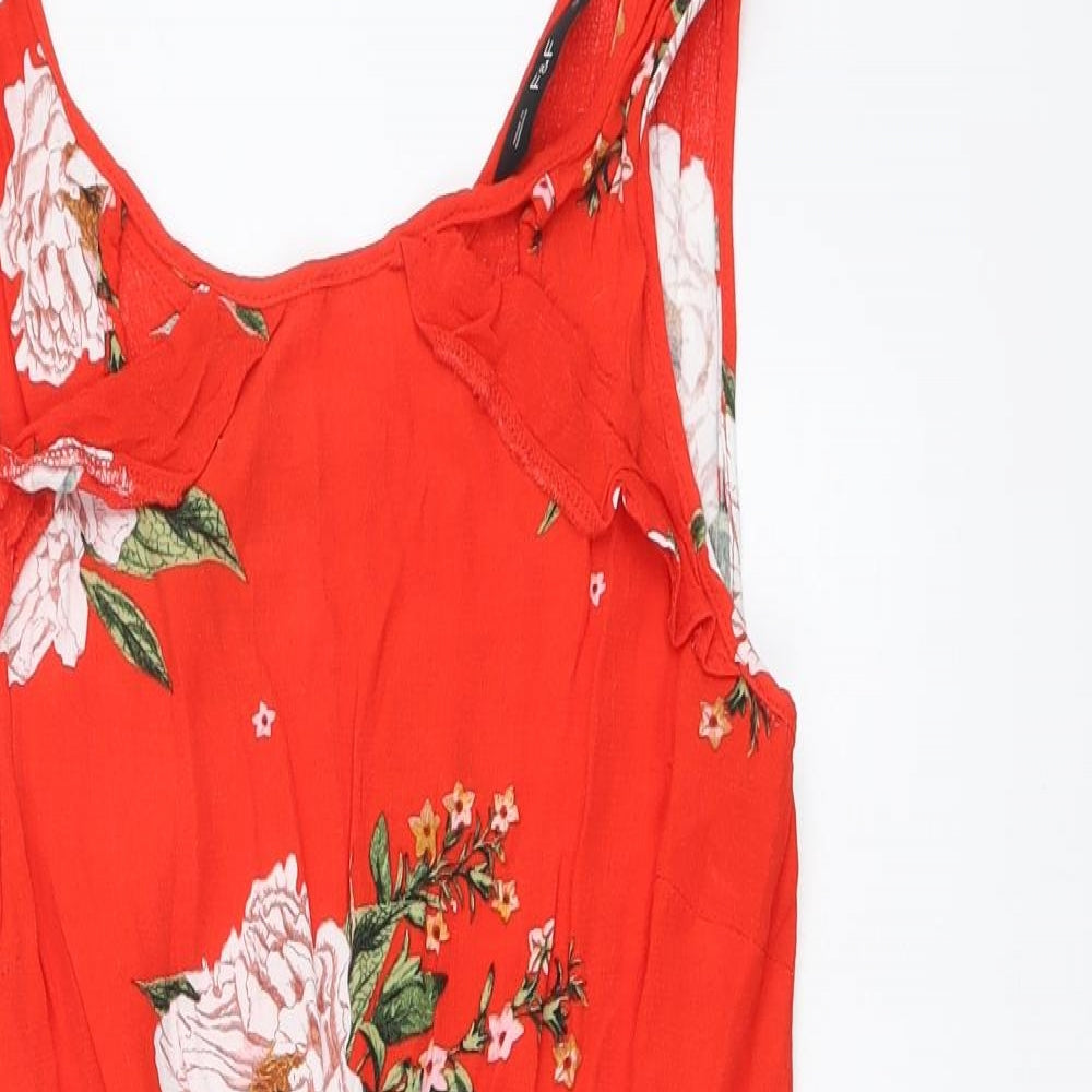 F&F Womens Red Floral Viscose A-Line Size 10 Round Neck Pullover