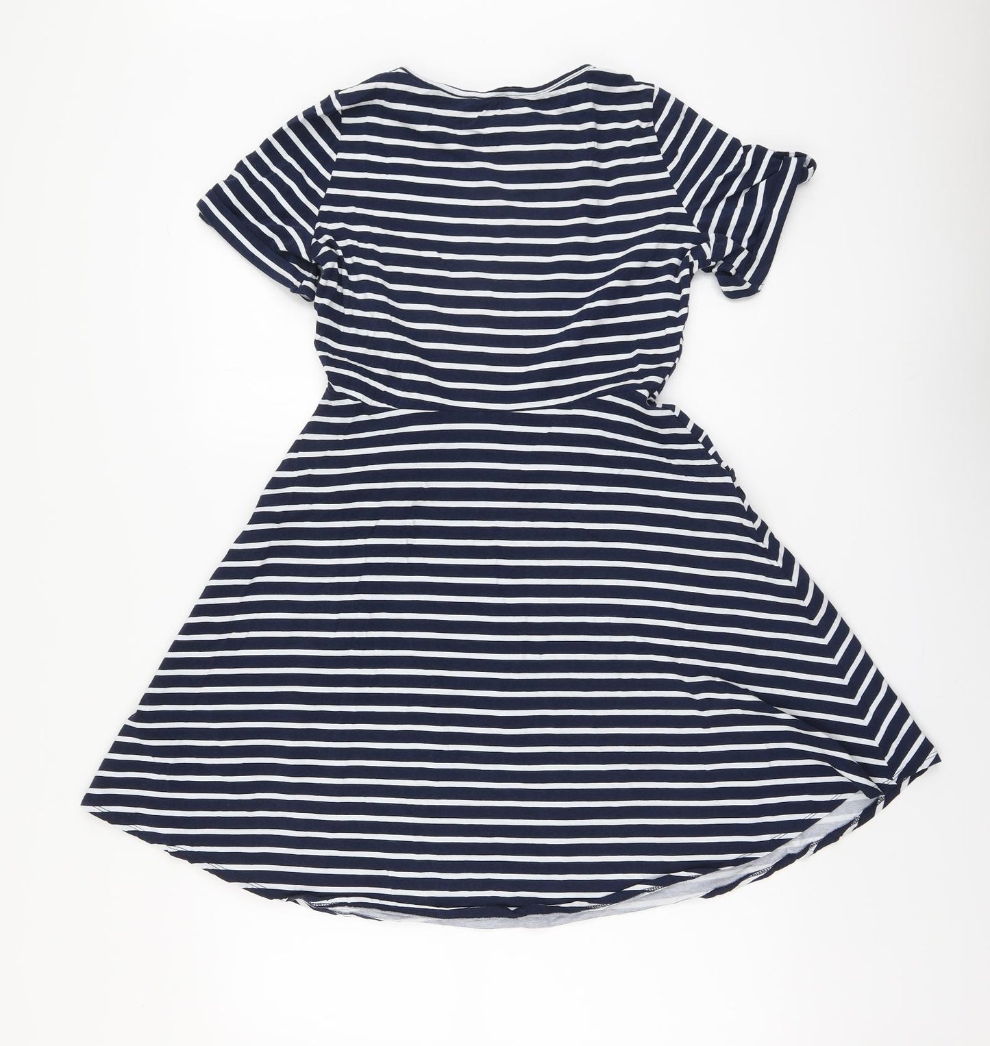 Dorothy Perkins Womens Blue Striped Cotton Skater Dress Size 12 Round Neck Pullover