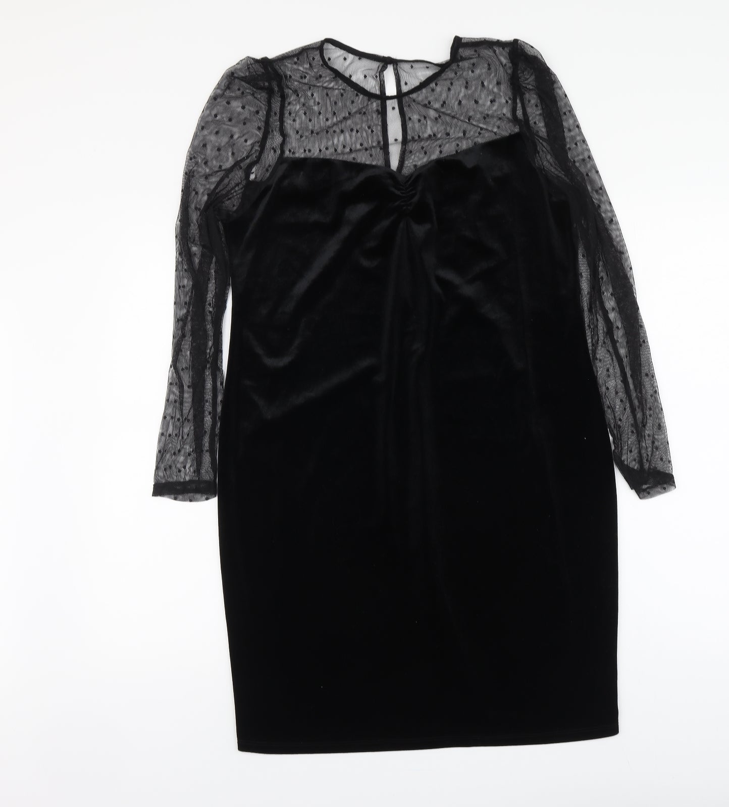 Wallis Womens Black Polka Dot Polyester Bodycon Size 14 Round Neck - Mesh Top