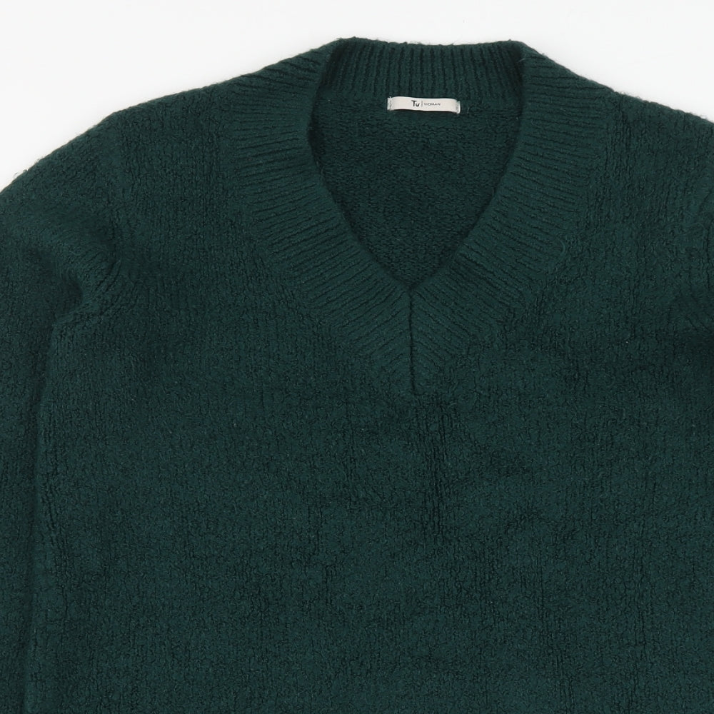 TU Womens Green V-Neck Acrylic Pullover Jumper Size 12