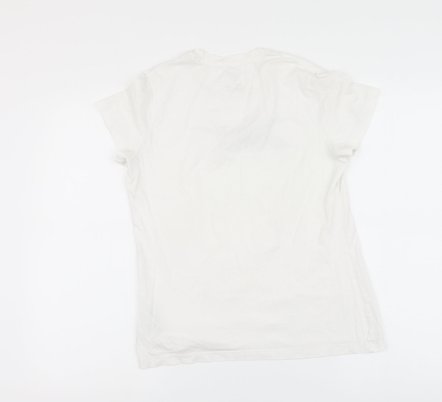 Reebok Womens White Cotton Basic T-Shirt Size M Round Neck - Logo