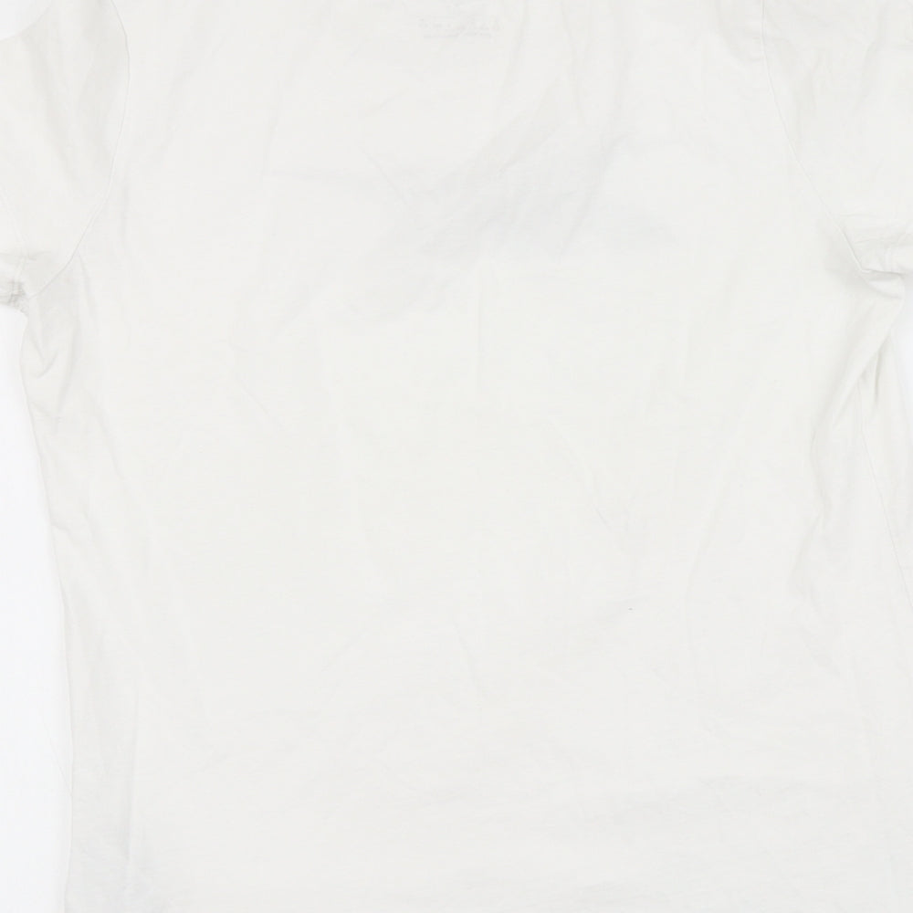 Reebok Womens White Cotton Basic T-Shirt Size M Round Neck - Logo