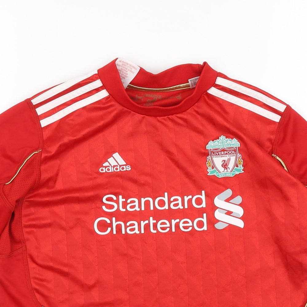 adidas Boys Red Polyester Basic T-Shirt Size 9-10 Years Round Neck Pullover - Liverpool FC