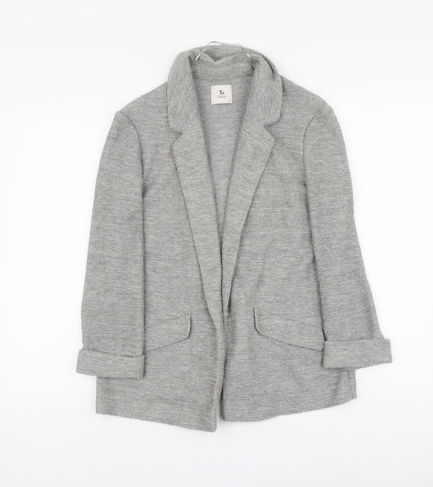 TU Womens Grey V-Neck Acrylic Cardigan Jumper Size 8