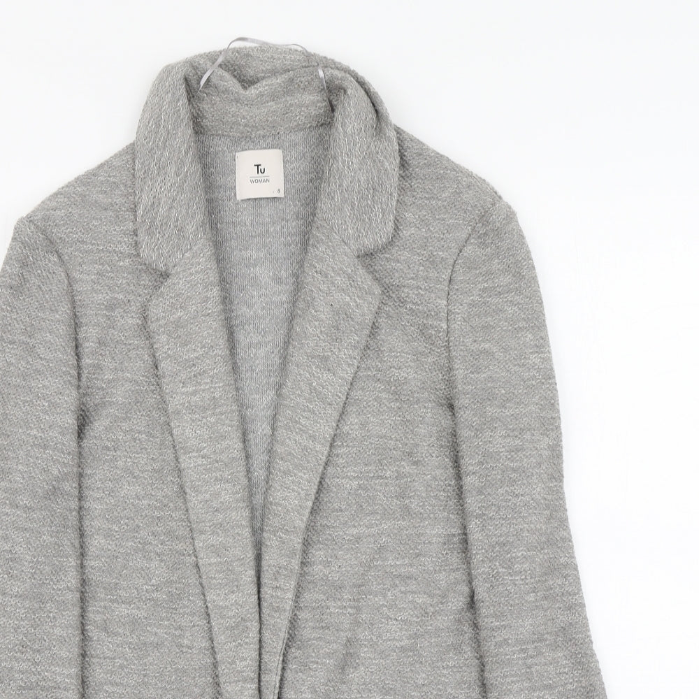 TU Womens Grey V-Neck Acrylic Cardigan Jumper Size 8