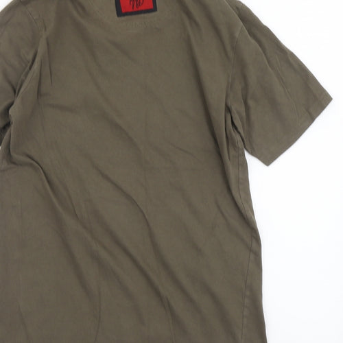DFVD Womens Green Cotton Basic T-Shirt Size M Round Neck