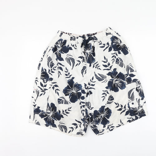 Cherokee Mens White Floral Polyester Bermuda Shorts Size XL L10 in Regular Drawstring - Swimming shorts