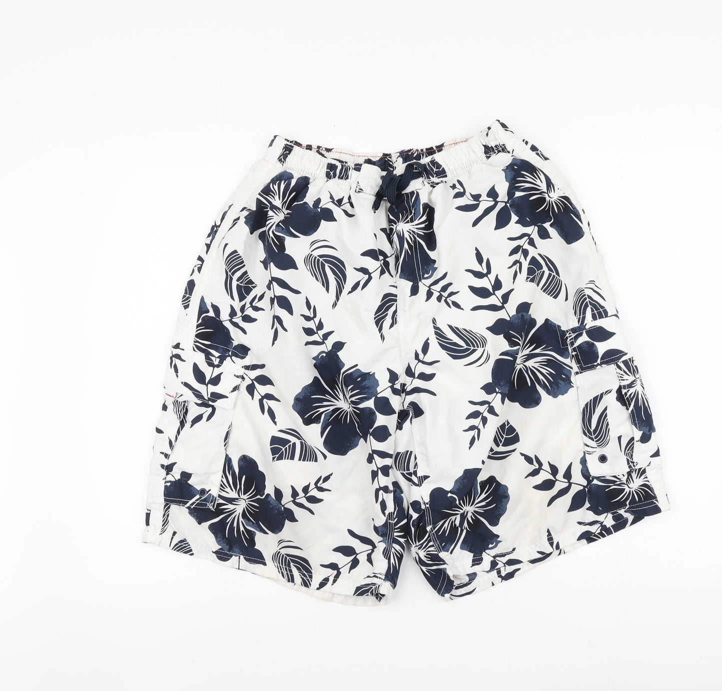 Cherokee Mens White Floral Polyester Bermuda Shorts Size XL L10 in Regular Drawstring - Swimming shorts