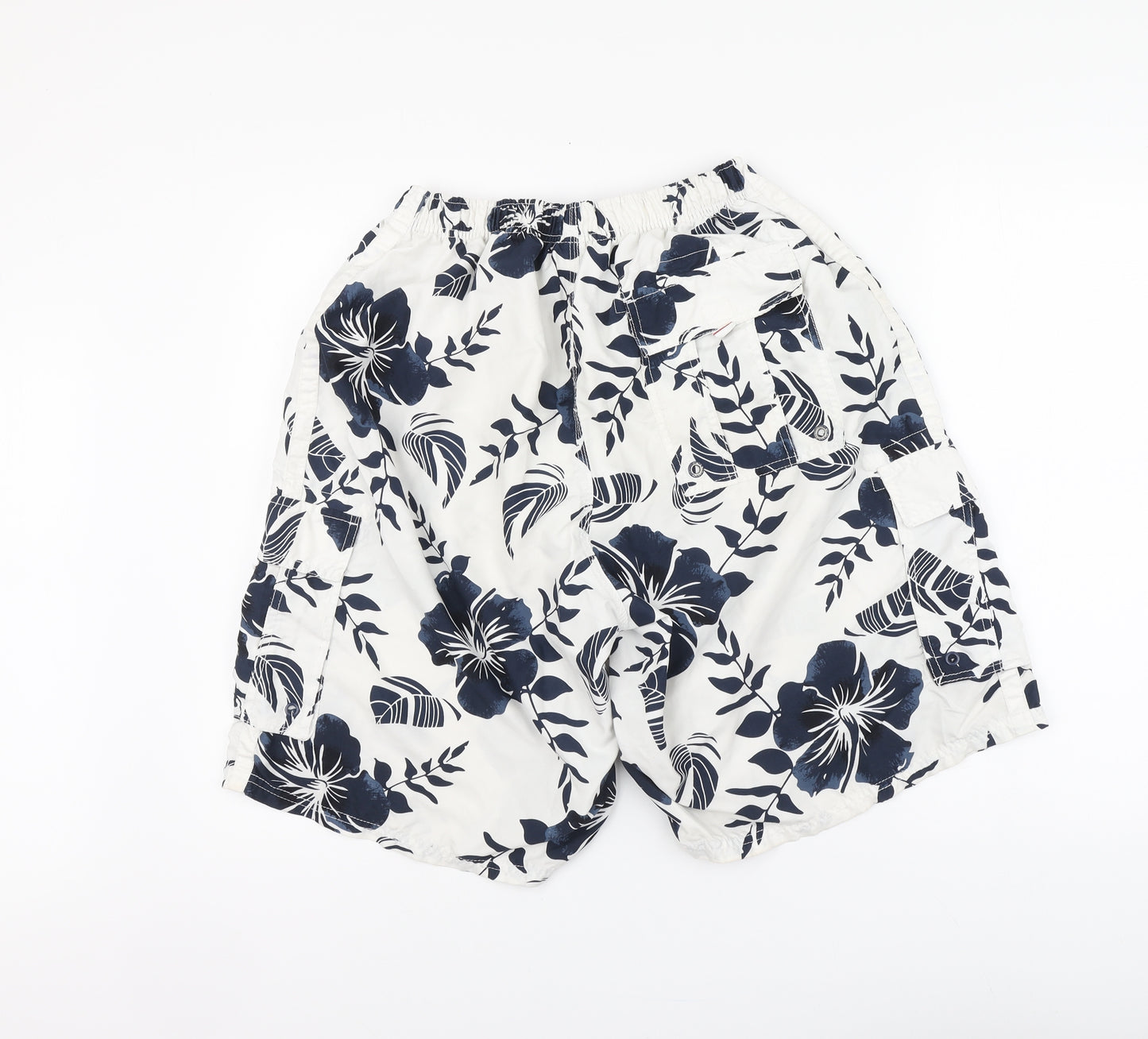 Cherokee Mens White Floral Polyester Bermuda Shorts Size XL L10 in Regular Drawstring - Swimming shorts