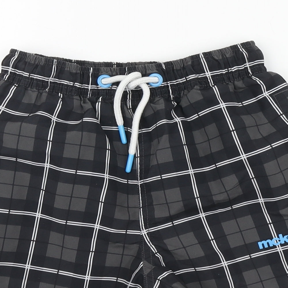 McKenzie Boys Grey Plaid Polyester Bermuda Shorts Size 8 Years Regular Drawstring - Swimming Shorts