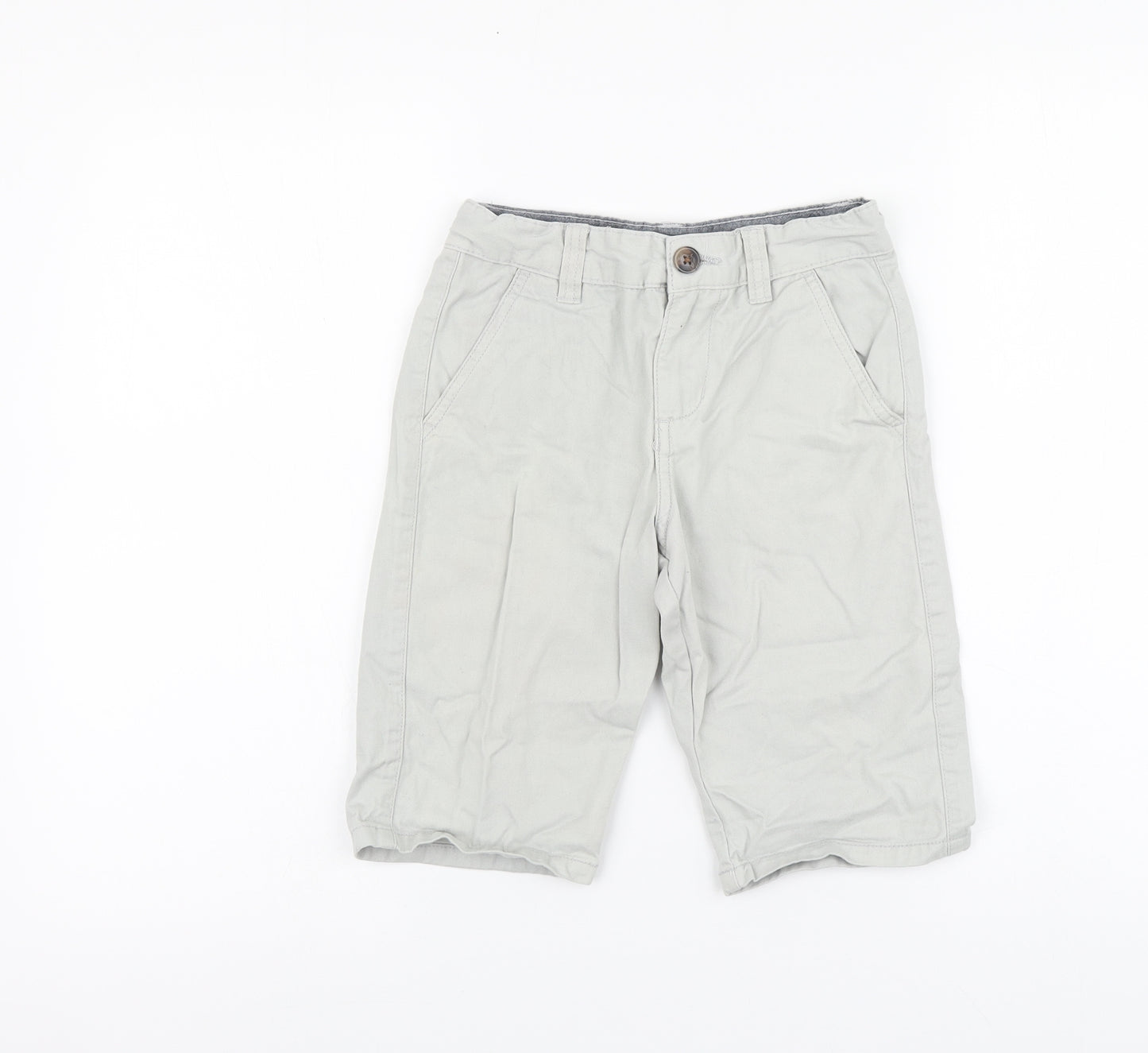 Denim & Co. Boys Grey Cotton Chino Shorts Size 8-9 Years Regular Zip