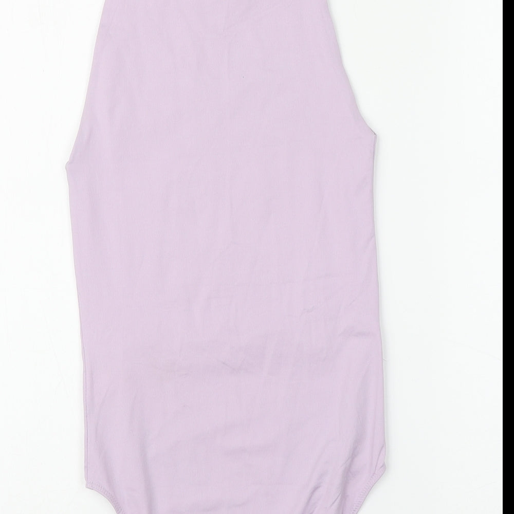 Stradivarius Womens Purple Polyamide Bodysuit One-Piece Size S Snap