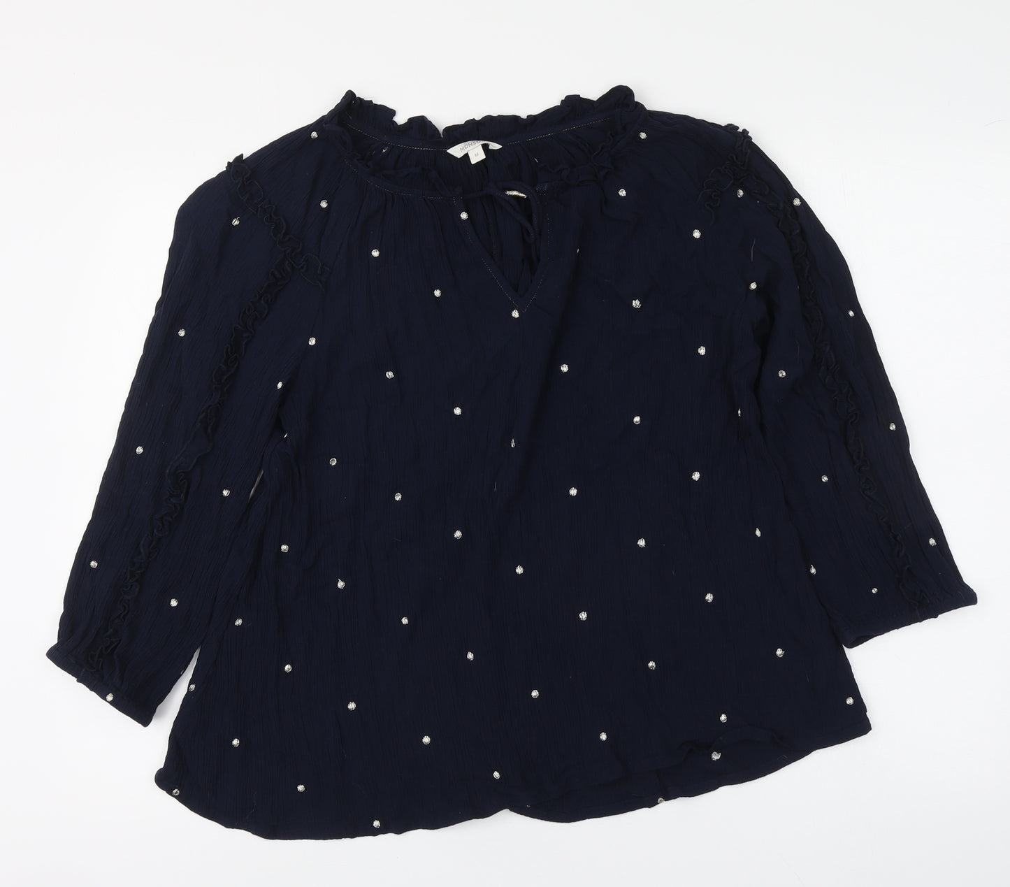 Monsoon Womens Blue Polka Dot Viscose Basic Blouse Size M Round Neck