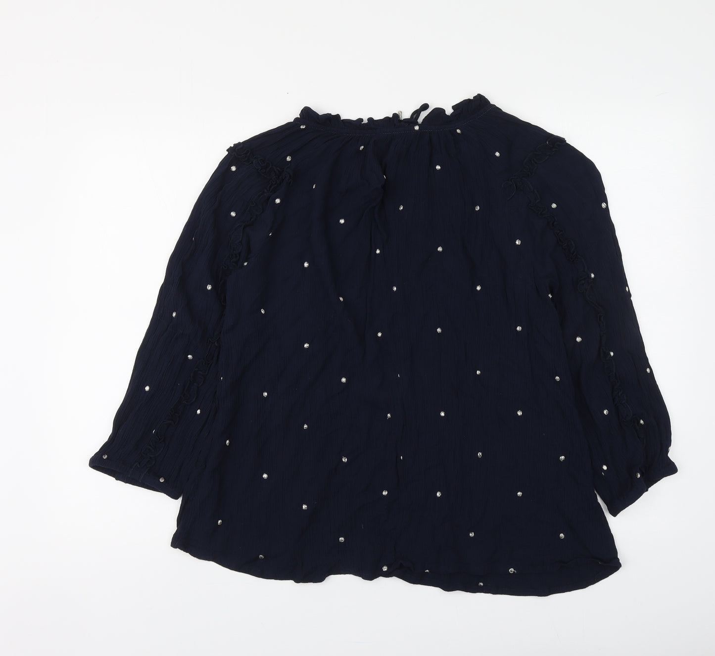 Monsoon Womens Blue Polka Dot Viscose Basic Blouse Size M Round Neck