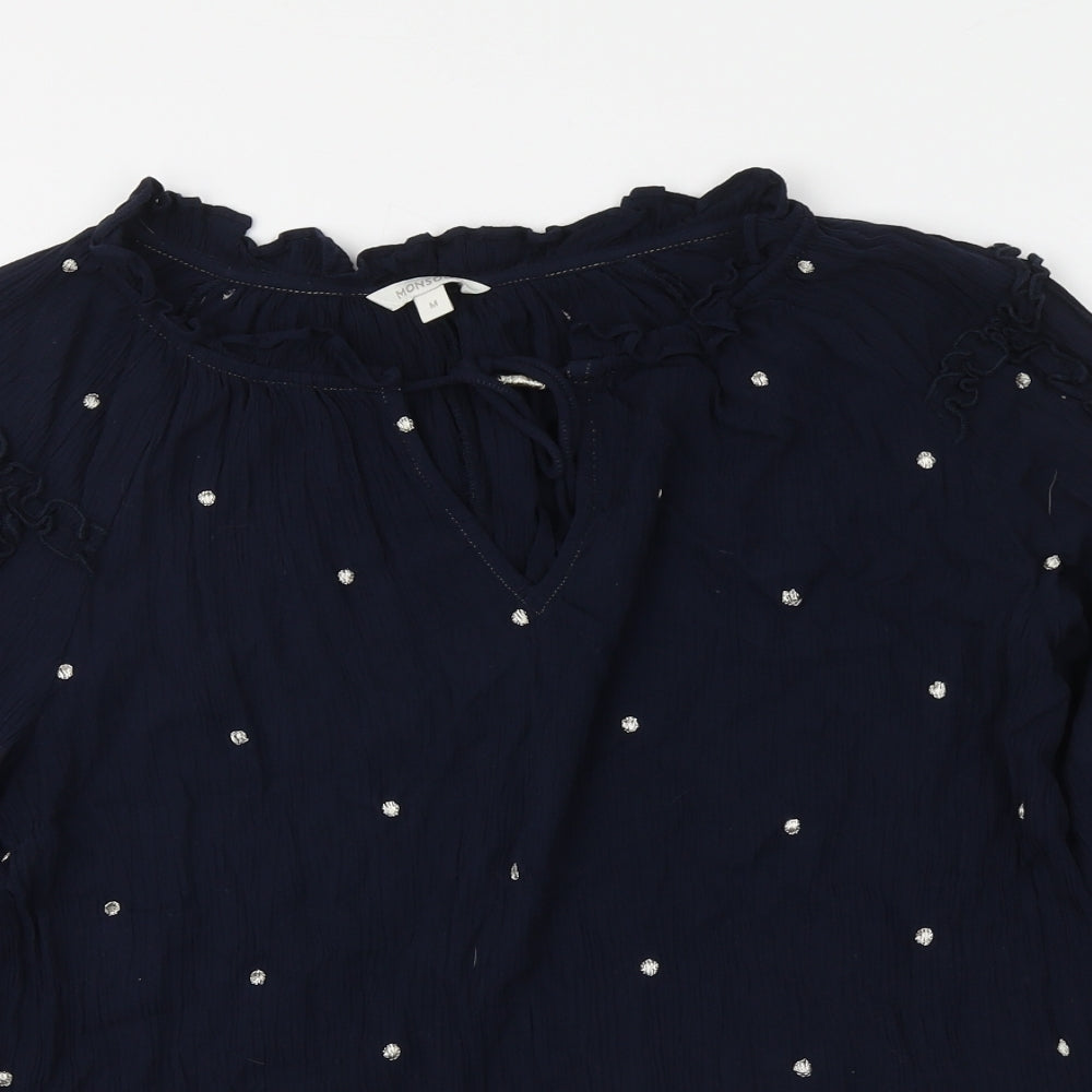 Monsoon Womens Blue Polka Dot Viscose Basic Blouse Size M Round Neck