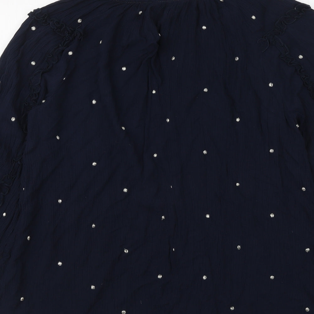 Monsoon Womens Blue Polka Dot Viscose Basic Blouse Size M Round Neck