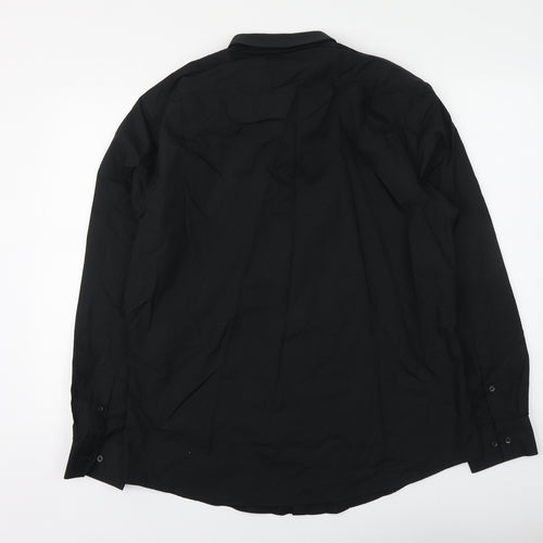 George Mens Black Polyester Button-Up Size 16 Collared Button