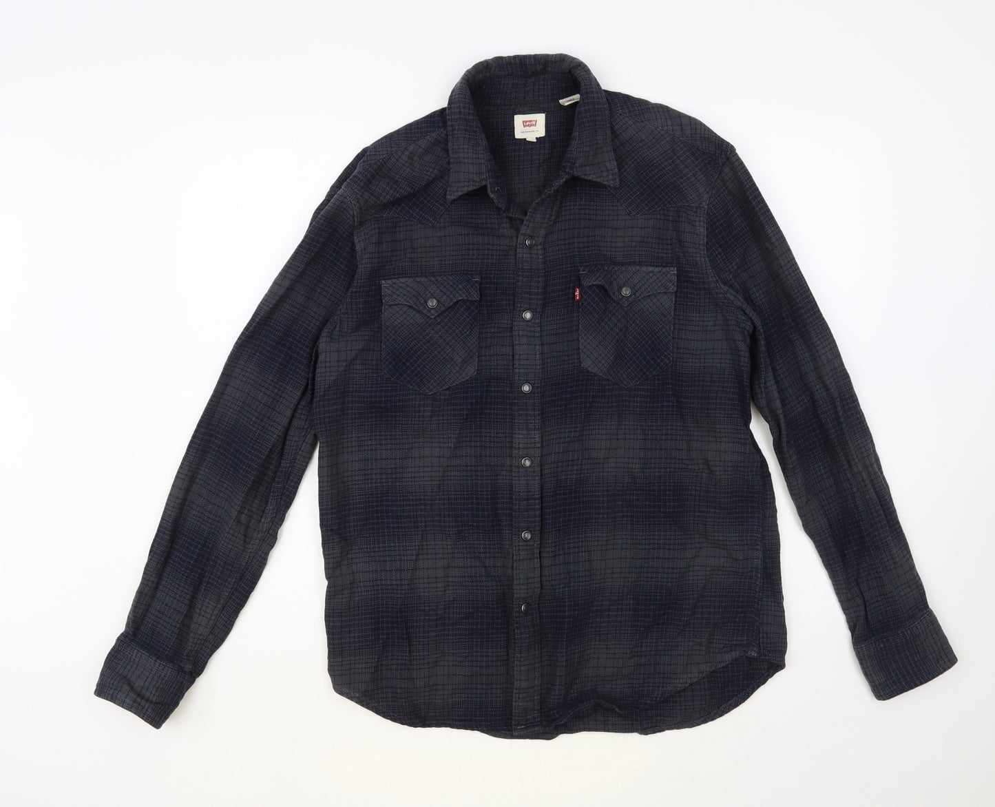 Levi's Mens Blue Plaid Cotton Button-Up Size L Collared Snap