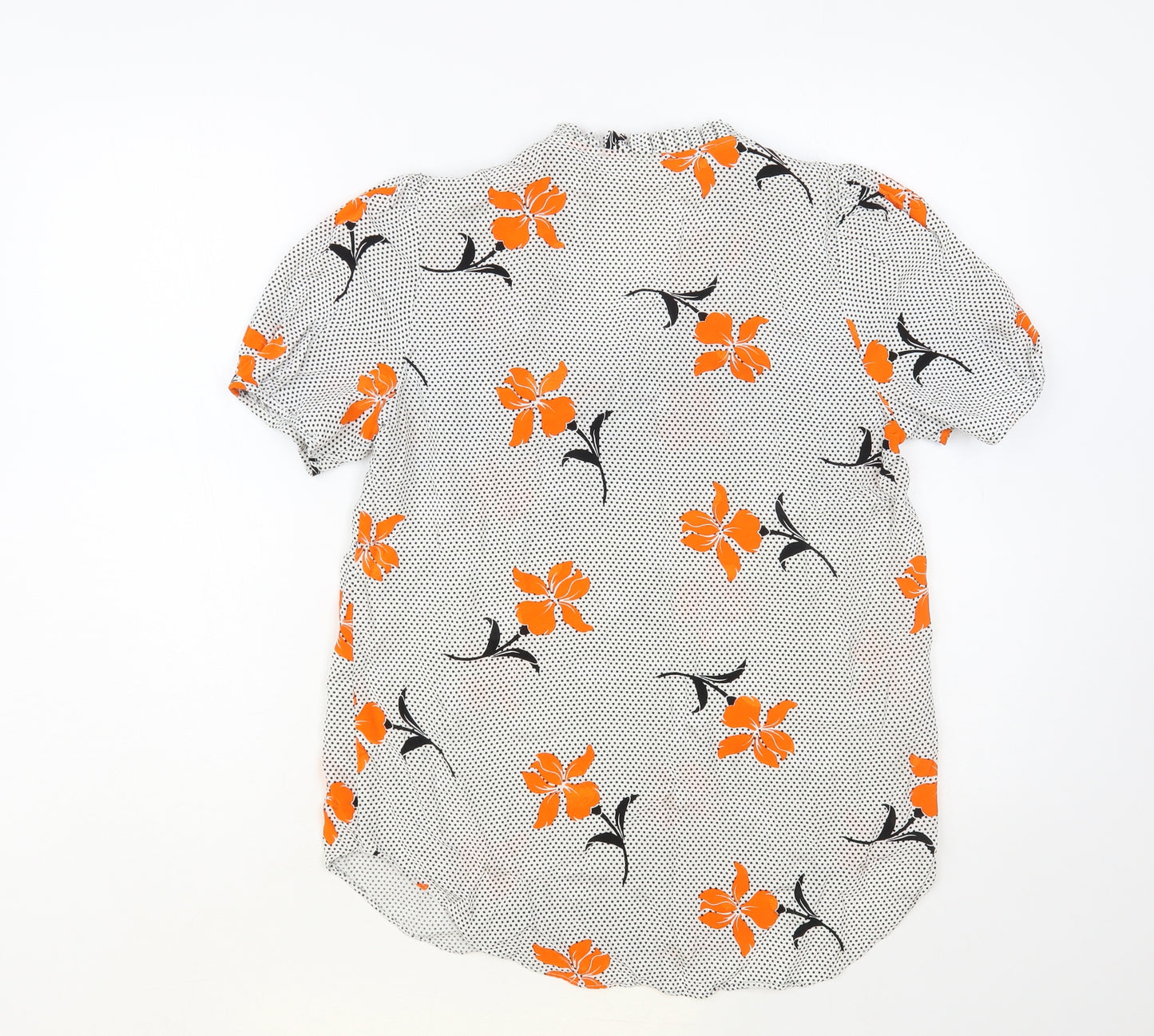 River Island Womens White Polka Dot Viscose Basic Blouse Size 8 V-Neck - Flower Print