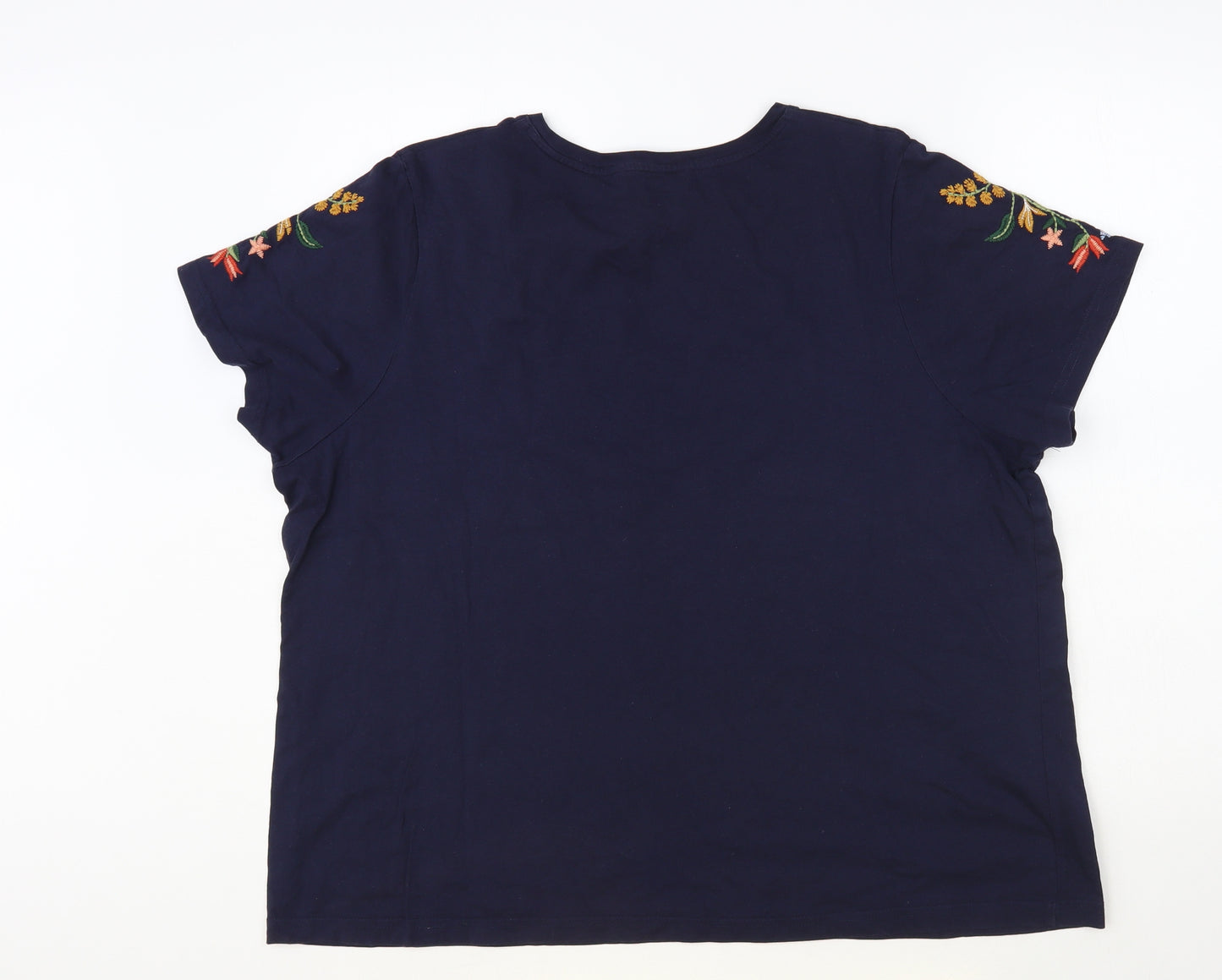 Dunnes Stores Womens Blue Floral Cotton Basic T-Shirt Size XL Round Neck