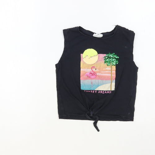 H&M Girls Black Cotton Basic Tank Size 4-5 Years Crew Neck Pullover - Sunset