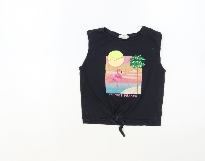 H&M Girls Black Cotton Basic Tank Size 4-5 Years Crew Neck Pullover - Sunset