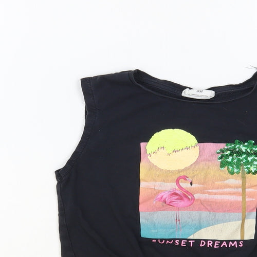 H&M Girls Black Cotton Basic Tank Size 4-5 Years Crew Neck Pullover - Sunset