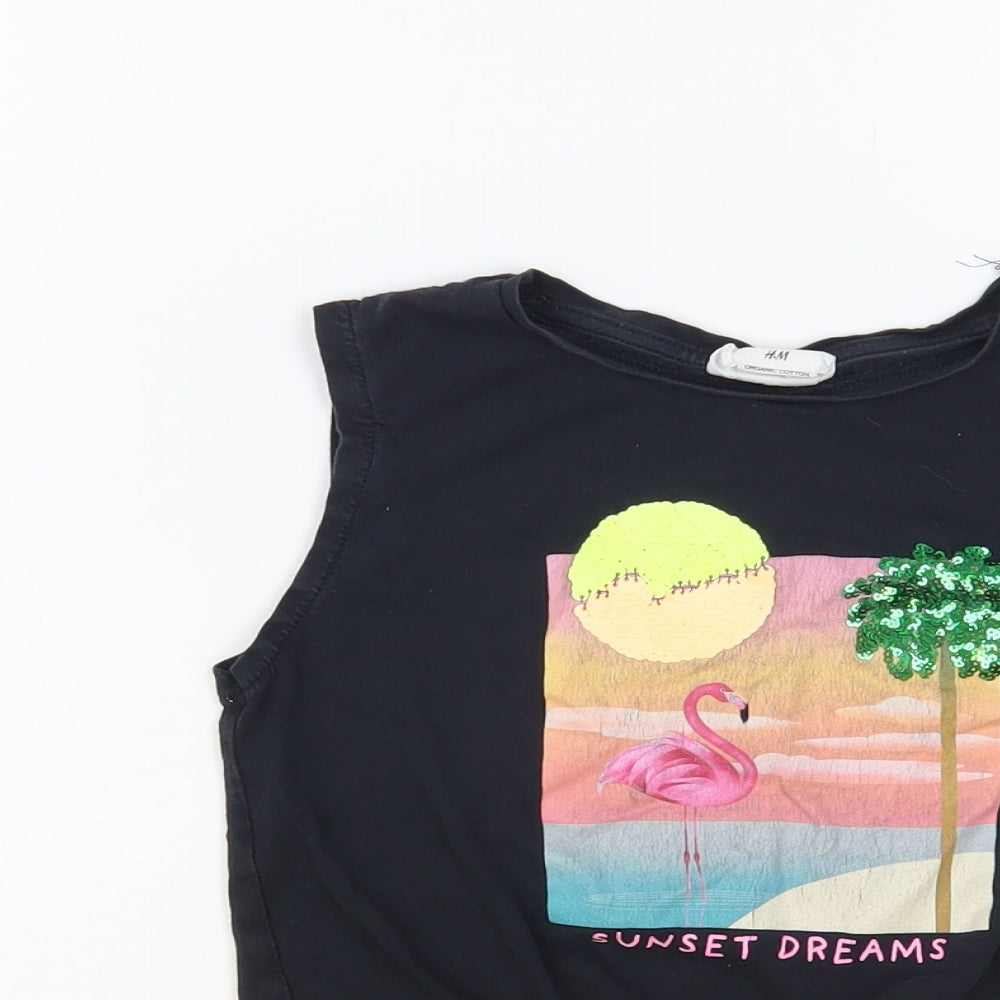 H&M Girls Black Cotton Basic Tank Size 4-5 Years Crew Neck Pullover - Sunset