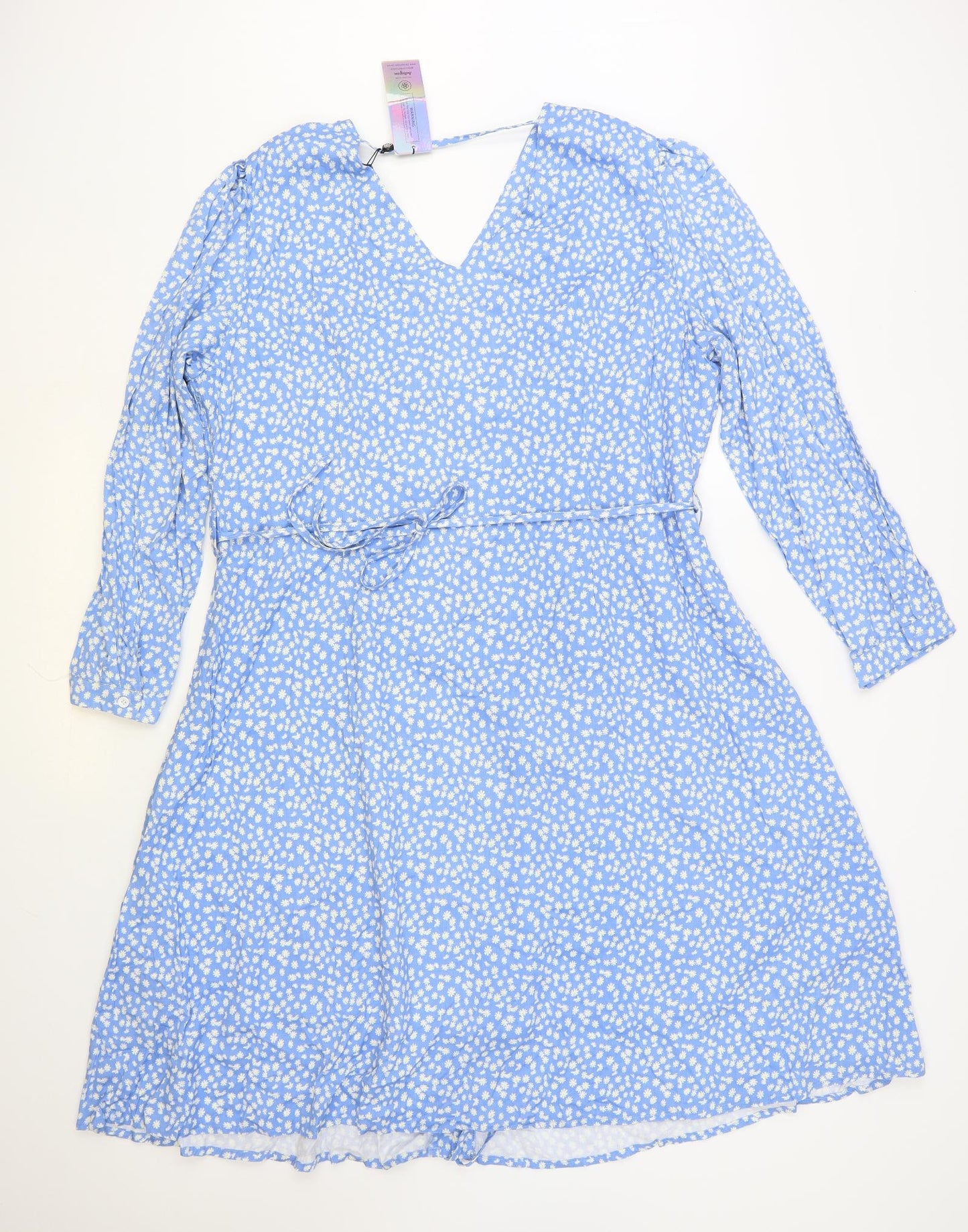 Daisy Street Womens Blue Floral Viscose A-Line Size 22 V-Neck Zip