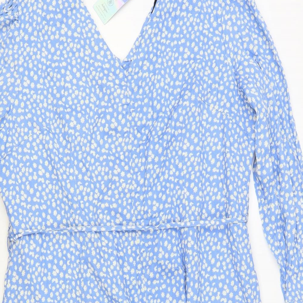 Daisy Street Womens Blue Floral Viscose A-Line Size 22 V-Neck Zip