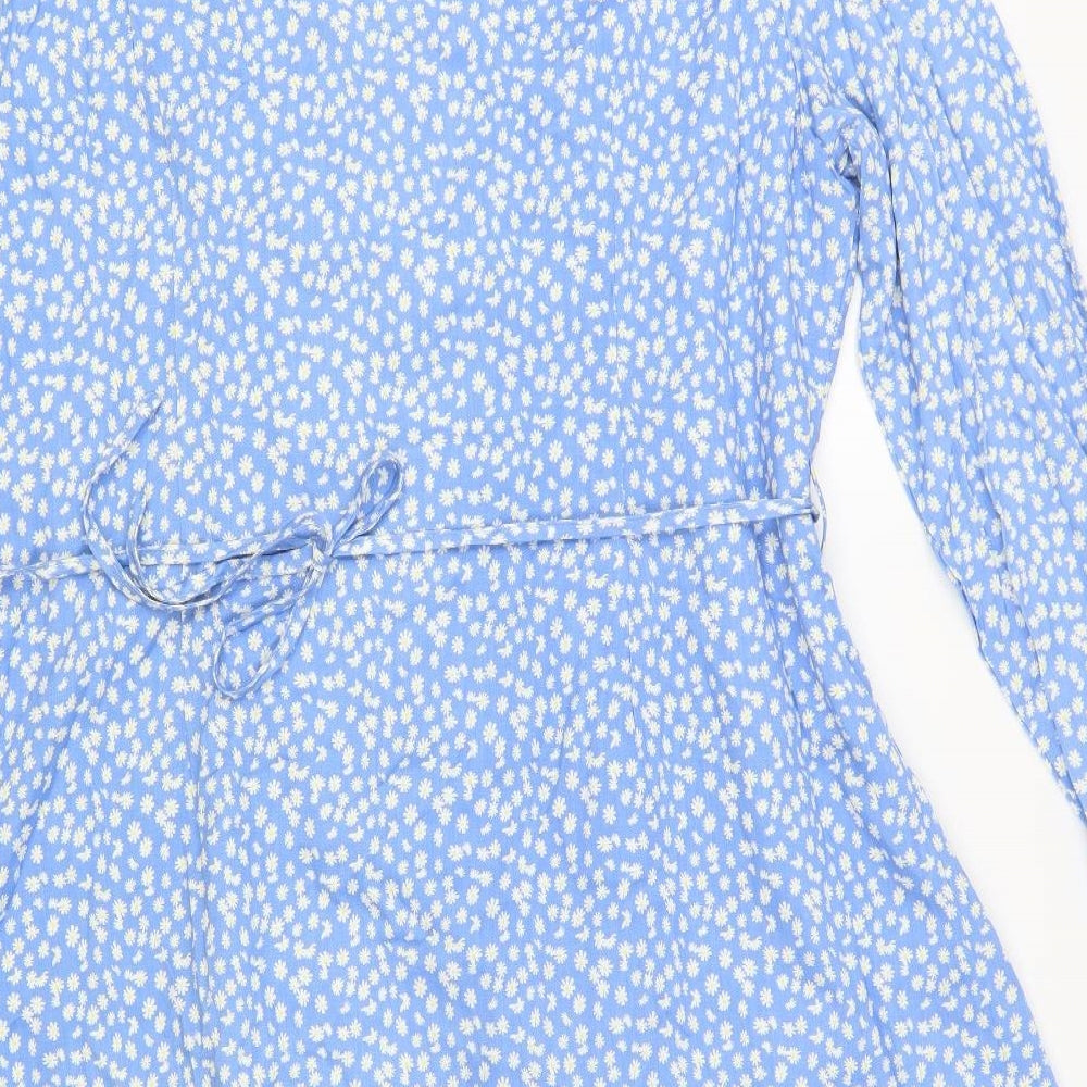 Daisy Street Womens Blue Floral Viscose A-Line Size 22 V-Neck Zip