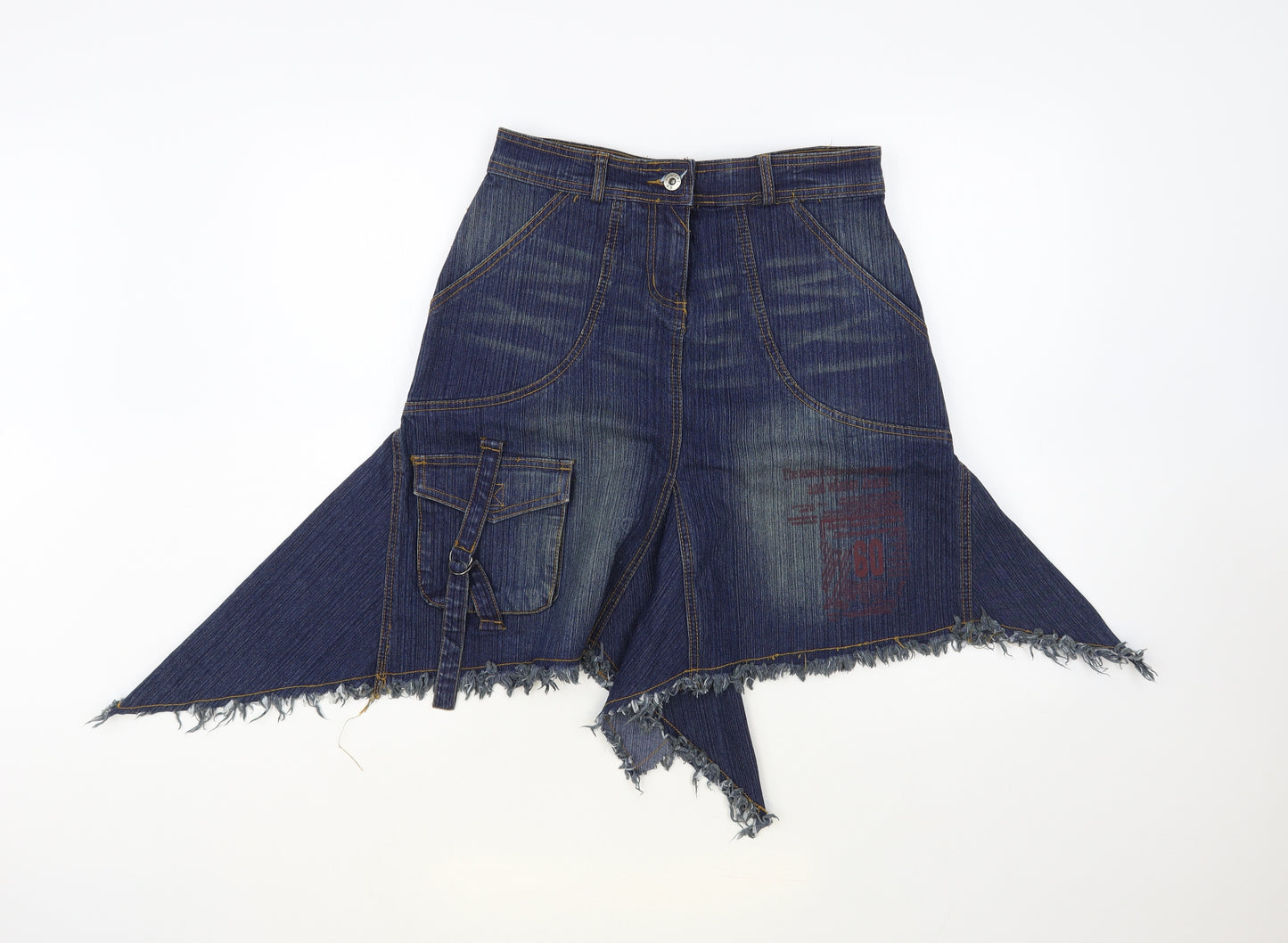 Beauty Angel Womens Blue Cotton A-Line Skirt Size 12 Button