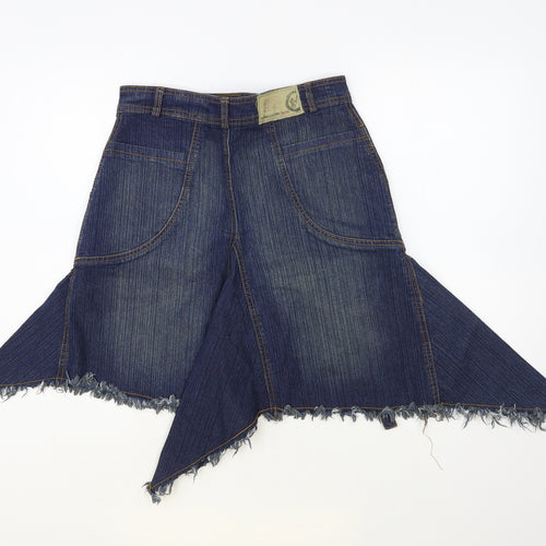 Beauty Angel Womens Blue Cotton A-Line Skirt Size 12 Button