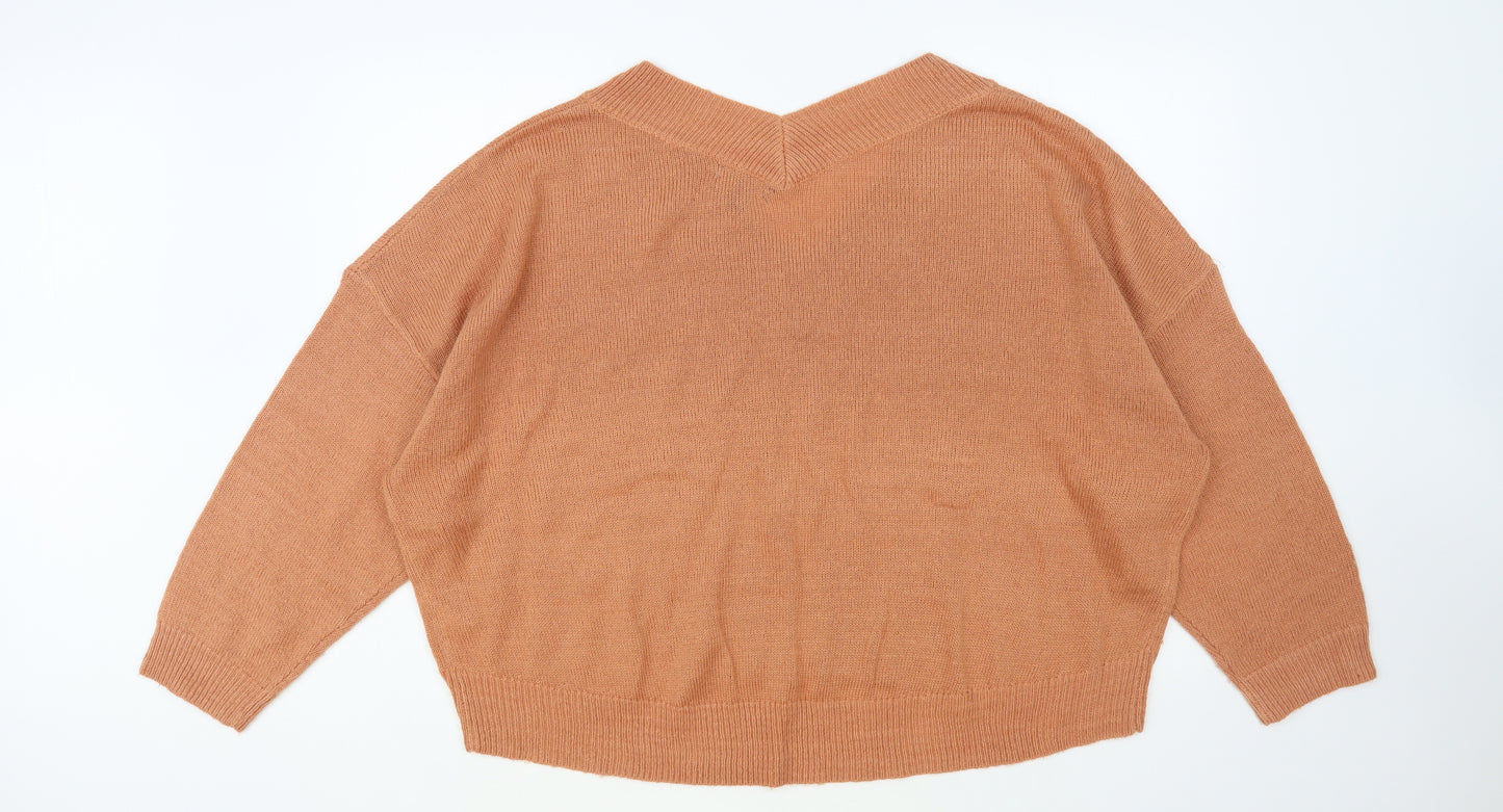 M Lounge Womens Pink V-Neck Acrylic Pullover Jumper Size 20