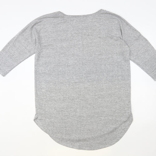 Papaya Womens Grey Round Neck Viscose Tunic Jumper Size L - Embellished Neckline