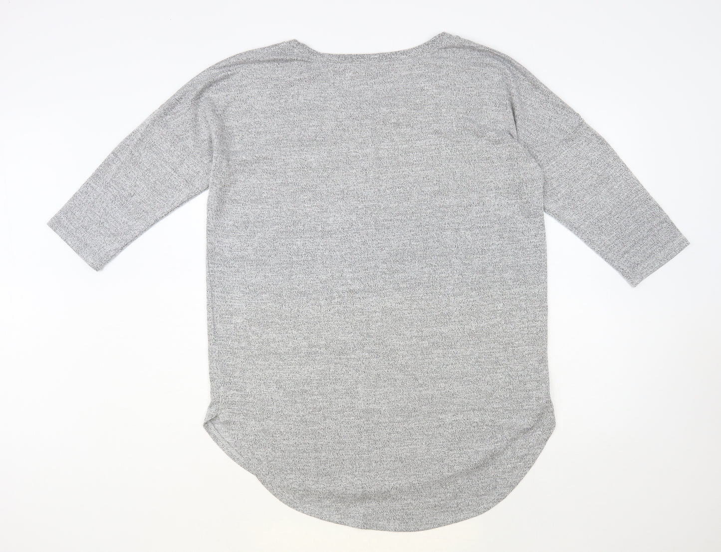 Papaya Womens Grey Round Neck Viscose Tunic Jumper Size L - Embellished Neckline