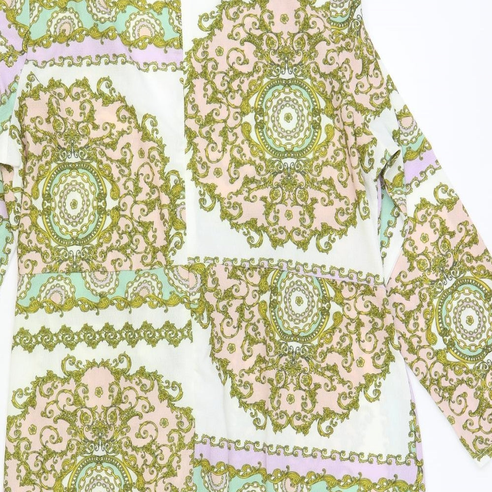 Boohoo Womens Multicoloured Geometric Polyester Wrap Dress Size 22 V-Neck Zip