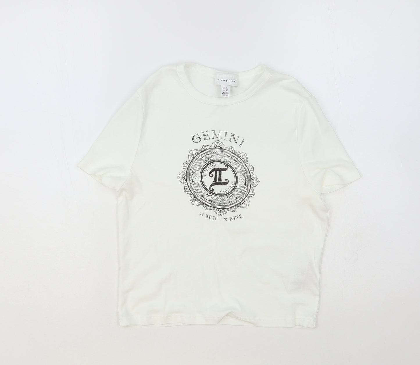 Topshop Womens White Cotton Basic T-Shirt Size 12 Crew Neck - Gemini