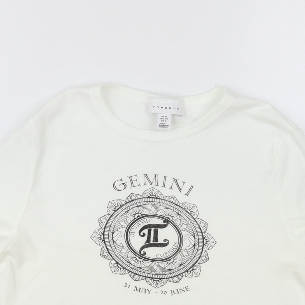 Topshop Womens White Cotton Basic T-Shirt Size 12 Crew Neck - Gemini