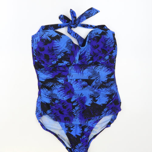 Shore Shapes Womens Blue Floral Nylon One Piece Size 16 - Halter Neck