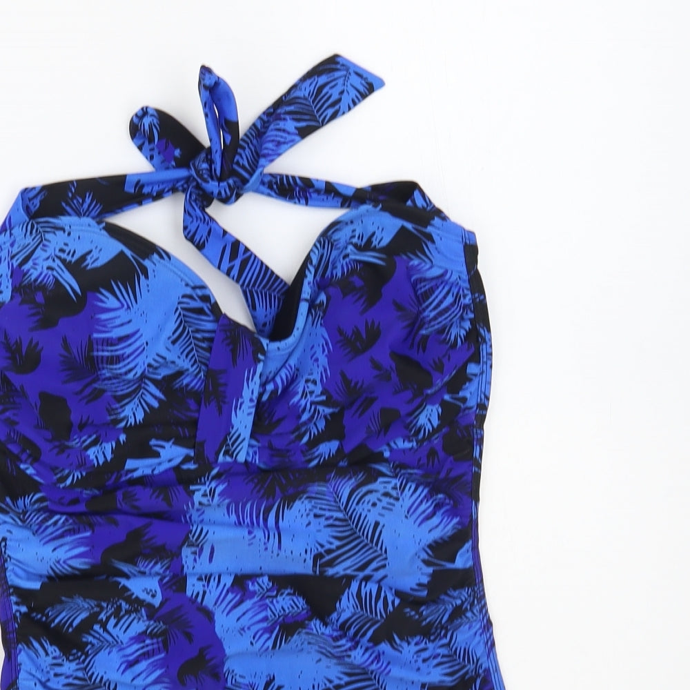 Shore Shapes Womens Blue Floral Nylon One Piece Size 16 - Halter Neck
