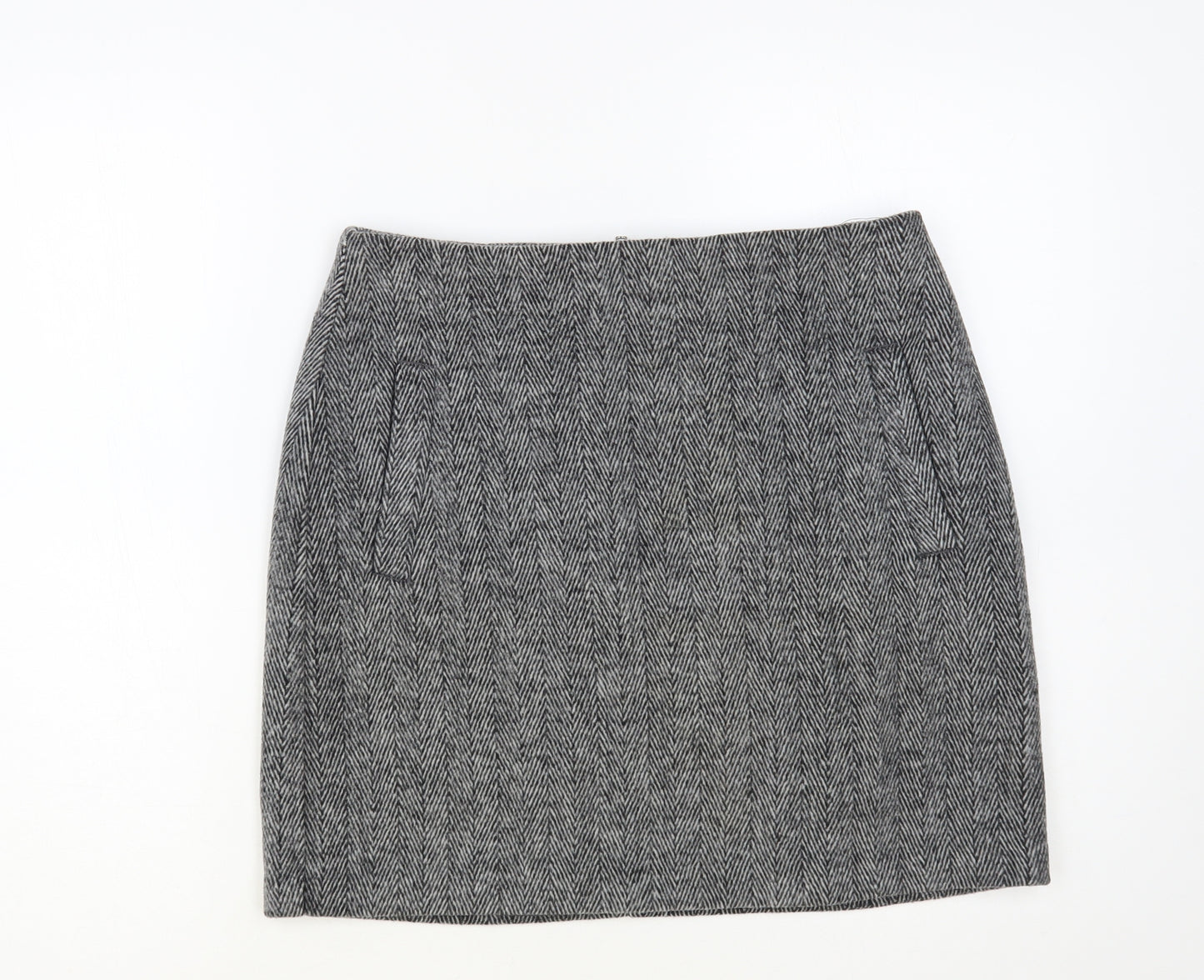 New Look Womens Grey Herringbone Acrylic Mini Skirt Size 10 Zip