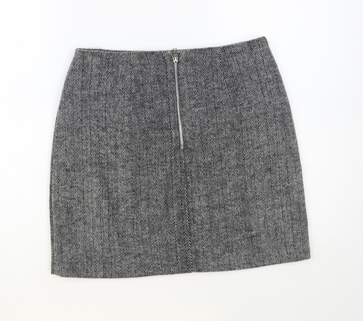 New Look Womens Grey Herringbone Acrylic Mini Skirt Size 10 Zip