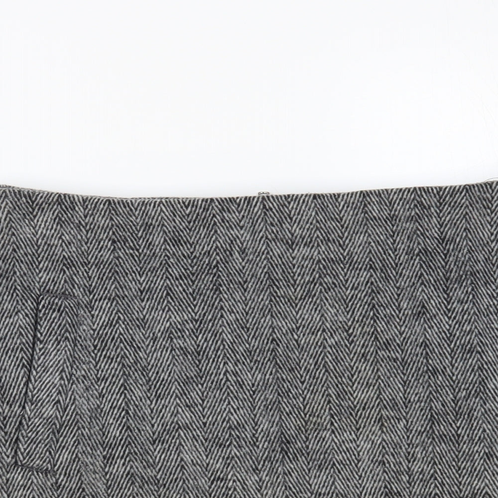New Look Womens Grey Herringbone Acrylic Mini Skirt Size 10 Zip