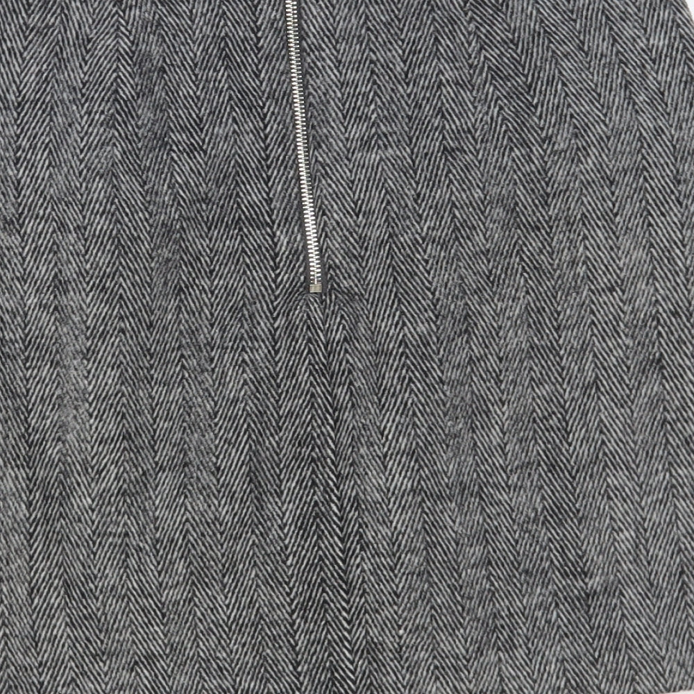 New Look Womens Grey Herringbone Acrylic Mini Skirt Size 10 Zip