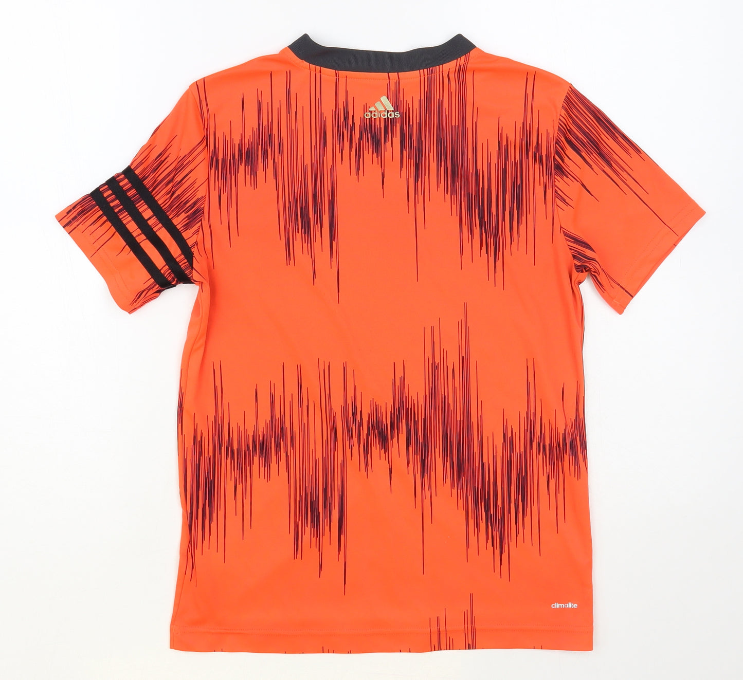 adidas Boys Orange Striped Polyester Pullover T-Shirt Size 11-12 Years V-Neck Pullover - Messi